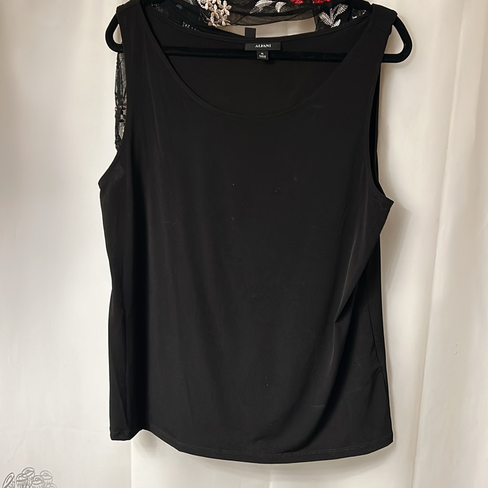 Alfani black shear top with embroidered flowers. Size extra large. - Picture 4 of 14